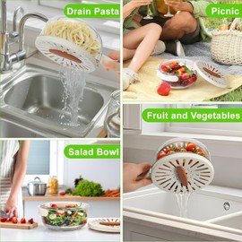 Small Lid Colander for Kitchen Fruit Washing Bowl with Strainer Drainer for Food, Strainers and Colanders, Strainer Bowl for Pasta Strainer, Kitchen Gadget Essentials(Brown)