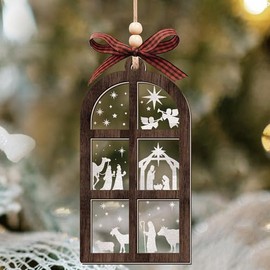 Wooden Nativity Scene Ornament, Religious Gifts for Women Christian, Men, Unique Catholic Gifts for Christmas, Thanksgiving, Christmas Xmas Tree Decor, Stocking Stuffers for Women, Kids, Men