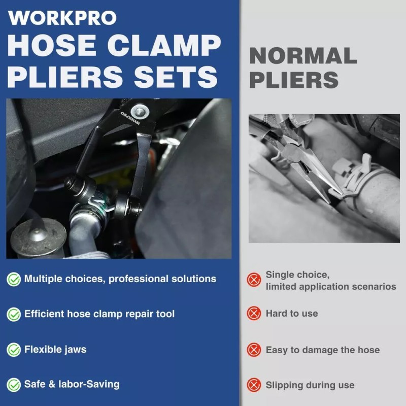 WORKPRO 3-Piece Hose Clamp Pliers Set with Pouch 27" Long