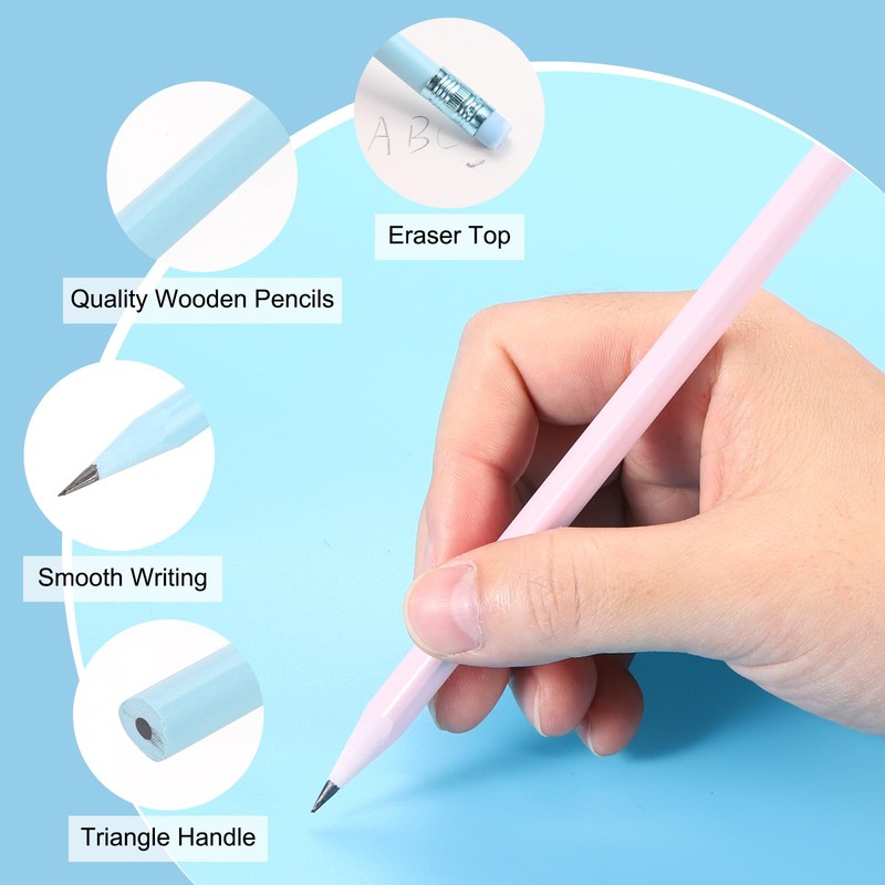 PATIKIL Round Pencils, 24 Pcs Triangle HB Graphite Pencil Wooden
