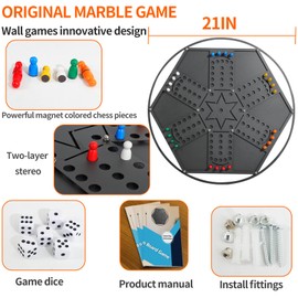 Qryovsa 21 Inch Wall-Mounted Iron Wahoo Marble Board Game 2-6 Player Family Friends Party Fast Track Aggravation Strategy Game Metal Wall Decor Gameroom Indoor Games Housewarming Gift Play on Wall