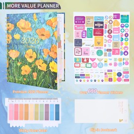 2026 Planner - Weekly and Monthly Planner 2026, Jan 2026 - Dec 2026, 6.4" x 8.4", 2026 Calendar Planner, Daily Planner, Holidays, Twin-Wire Binding, with Bookmark, Stickers, Sticky Note Set