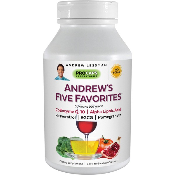 ANDREW LESSMAN Andrew's Five Favorites 30 Capsules – Provides 200mg Each of Coenzyme Q-10, Resveratrol, EGCG, Pomegranate and Alpha Lipoic Acid, Powerful Anti-Oxidant Support, No Additives