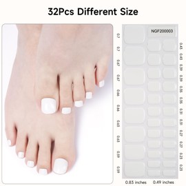 dukasou Semi-Cured Gel Pedicure Strips 32pcs Pure Color Series(K White) - Full Nail Wraps for Women Girls Gel Toenail Stickers Works with Any Nail Lamps includes Nail Pads Nail File & Wood Stick