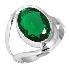 Jeweloporium 925 Silver Ring for Women Size U 1/2 Green Emerald Simulated Gemstone Solitaire Silver Ring Anniversary - Gift Costume Jewelry