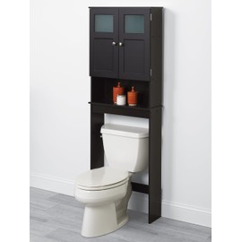 Zenna Home Over-the-Toilet Spacesaver, Bath Storage Shelves with Glass Doors, Espresso