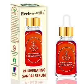 HERB-O-VILLE Rejuvenating Sandal Face Serum with Aloe Vera, Vitamin C (Amla) and Hydrating Natural Ingredients for Skin Glow, Anti Ageing