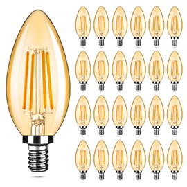 24-Pack Dimmable E12 LED Candelabra Bulbs 40Watt Equivalent, 2200K Amber Warm White, 380Lumens, 4W B11 Amber Chandelier Light Bulbs, LED Filament Clear Glass Candle Lamp for Ceiling Fan Home Decor