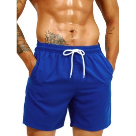SweatyRocks Men's Drawstring Waist Swim Trunks Solid Bathing Suits Shorts with Pockets Royal Blue Small