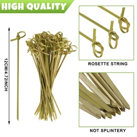 Meanplan 1000 Pcs Bamboo Cocktail Picks 4.72 Inch Bamboo Skewers Handmade Bamboo Sticks Food Picks Cocktail Sticks with Looped Knot Toothpicks for Drinks Appetizer Cocktail Themed Party Snack (Green)