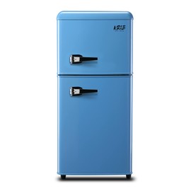 KRIB BLING 3.5 Cu.Ft Refrigerator with Freezer,Vintage Double Door,Lock Fresh 7 Level Adjustable Thermostat ct for Dorm, Bar, Office,Kitchen, Apartment