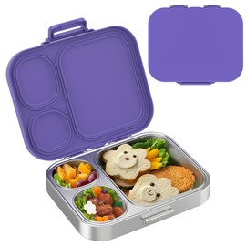 Stainless Steel Lunch Box, Leak-Proof with free sealing Bento Box 3 Compartments, Metal Lunchbox for Travel & Work, Eco-Friendly Meal Storage Solution Purple