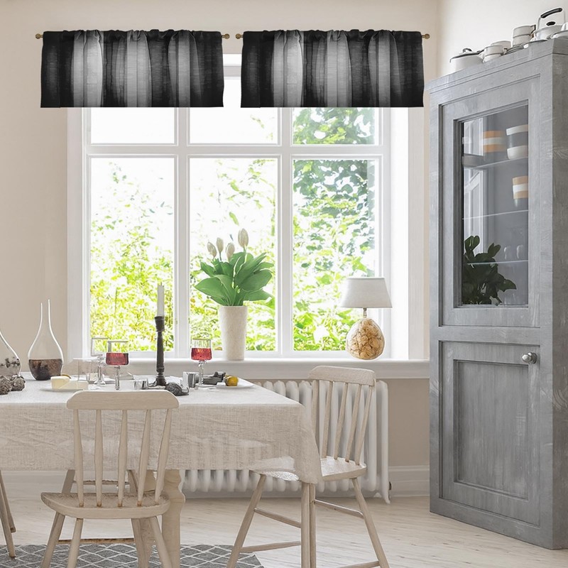 Emvency 2 Pack Dark Grey Valances Window Treatments, Gray Striped