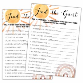 Qoamp Boho Rainbow Find the Guest Baby Shower Games, 25 Sunshine Gender Neutral Cards, Gender Reveal Party Game Set for Women, Men-A28