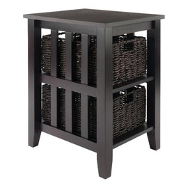Winsome Morris Wood Side Table with 2 Foldable Baskets in Espresso