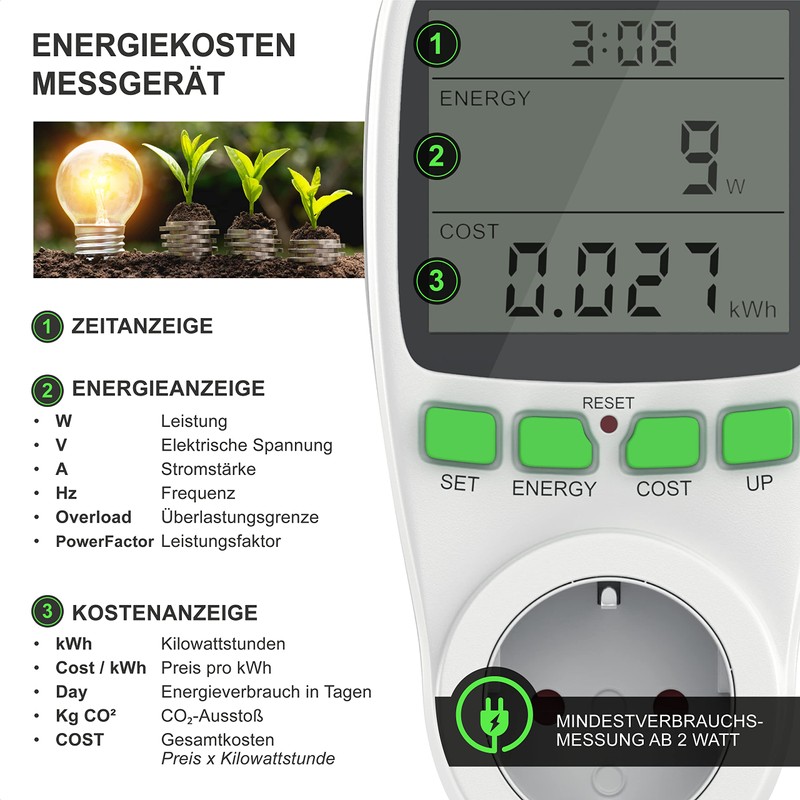 Arendo Energy Cost Meter 3680 W