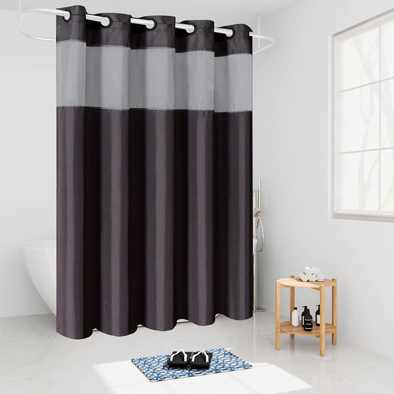 Dark Grey No Hook Extra Long Shower Curtain 96 Length,Polyester
