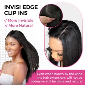 Lashey Invisi Edge Clip in Hair Extensions, 7pcs 110g 16 Inch Natural Black Seamless Clip in Hair Extensions Human Hair Silky Straight Real Remy Human Hair