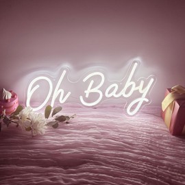 YALLOVE Oh Baby Neon Sign, 17.3 X 7.6inch, Cool White Neon Light, USB Powered Light-up, Adjustable Brightness, Neon Wall Sign, Neon LED Sign for Birthday, Baby Shower, Living Room Decoration