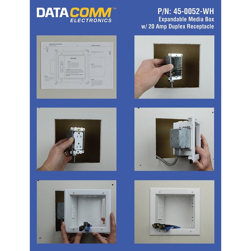 DATA COMM Electronics 45-0061-WH Recessed AV/HDMI Cable with Expandable Media