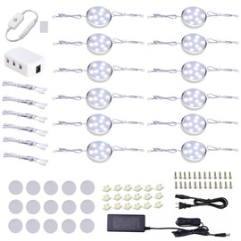 Puck Lights Under Cabinet Lighting,12V LED Dimmable Kitchen Counter Lights Wired,Perfect for Closet Shelf Cupboard Bookcase Display Lighting,All Kits Included 12 Pack (Daywhite)