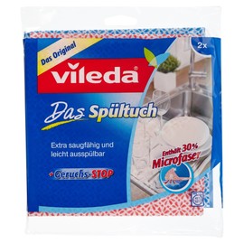 Vileda Dish Cloth with 30% Microfibre for Longer Lasting Hygienic Freshness - Pack of 2