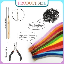 50 Stück Bunte Haarsträhnen Kinder Set, Haarsträhnen Kinder, Braids Extensions Mit Zubehör, Zum Einklipsen Für Cosplay Und Partys, Inklusive 1 Schere, 1 Häkelnadel Und 50 Perlen