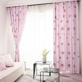 Thermal Blackout Curtain,Shading Curtain, Pink Curtains for Bedroom,Strawberry Decor Window Curtains,Window Treatment Curtains for Women Girls Kids Kawaii Room Decor 39 x 98 Inch, Strawberry Window