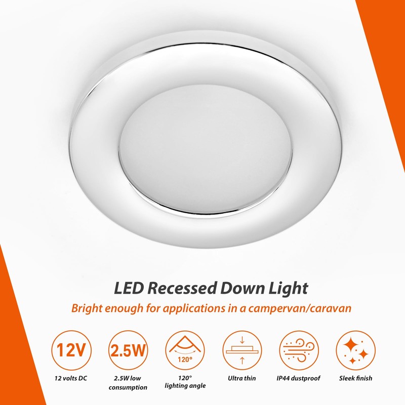 Dream Lighting 2.5W Interior LED Recessed Down Light-Warm White- Chrome-12V