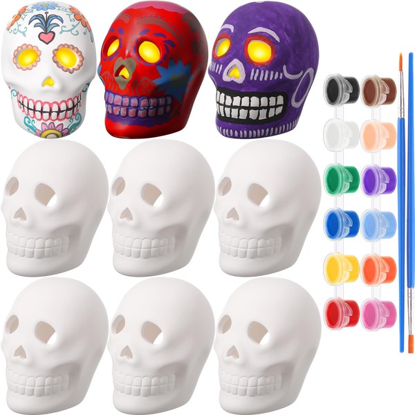 Leitee 9 Pcs Ceramic to Paint Skulls Lantern Paint Your
