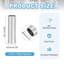 PATIKIL 4 Pcs Stainless Steel Spacers, 8mm ID x 10mm OD x 35mm Height 304 Stainless Steel Bushing Screw Standoff Unthreaded Round Spacer for 5/16"M8 Screws Bolts Nuts