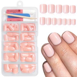 Bellelfin 120Pcs Short Press on Nails Square Peach Pink Fake Nails, Full Cover Acrylic Nails Press on Artificial False Nails for Women Girls Fingernails Design