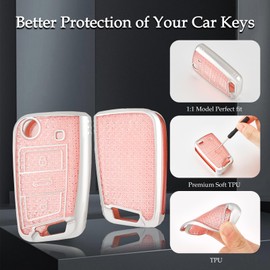 OFF WE GO Car Key Case Key Cover for VW Golf 7 Polo Skoda Octavia Tiguan MK7 Jetta Seat Leon Fabia Ibiza Fabia Superb Key Cover with Key Fob Key Shell Pink