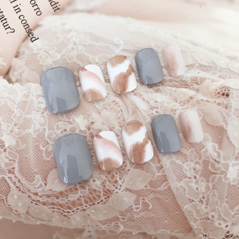 ins style 24pcs grey nail tips marble nails for sweet