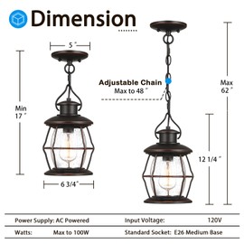 MrSconce Outdoor Pendant Light, Farmhouse Exterior Hanging Light Fixture with Adjustable Chain,Oil Rubbed Bronze Porch Light with Bubble Glass for Front Door Ceiling Entry Patio