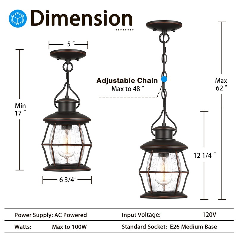 MrSconce Outdoor Pendant Light, Farmhouse Exterior Hanging Light Fixture with