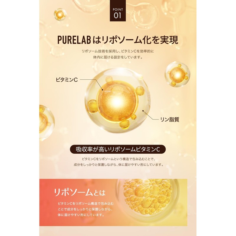 PURELAB 高濃度持続型リポソームビタミンC 2000mg＋システイン・NMN 210粒（約30日分）