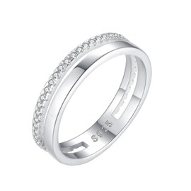 KIFUTENG Sterling Silver Rings Double layer Ring CZ Dual Stacking Rings for Women 925 Dainty Eternity Band statement Minimalism Thumb Ring Ideal Christmas Jewelry Gift for Her US Size 6-8, 7, Non-Precious Metal, No Gemstone