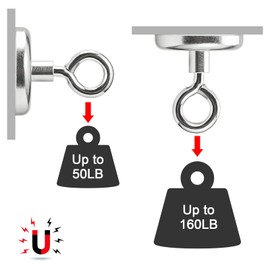 Wukong 72.5 kg (160 lb) neodymium magnet with 42 mm diameter, strong, super eyelet magnet, ideal for fishing, pond recovery, garage and much more.