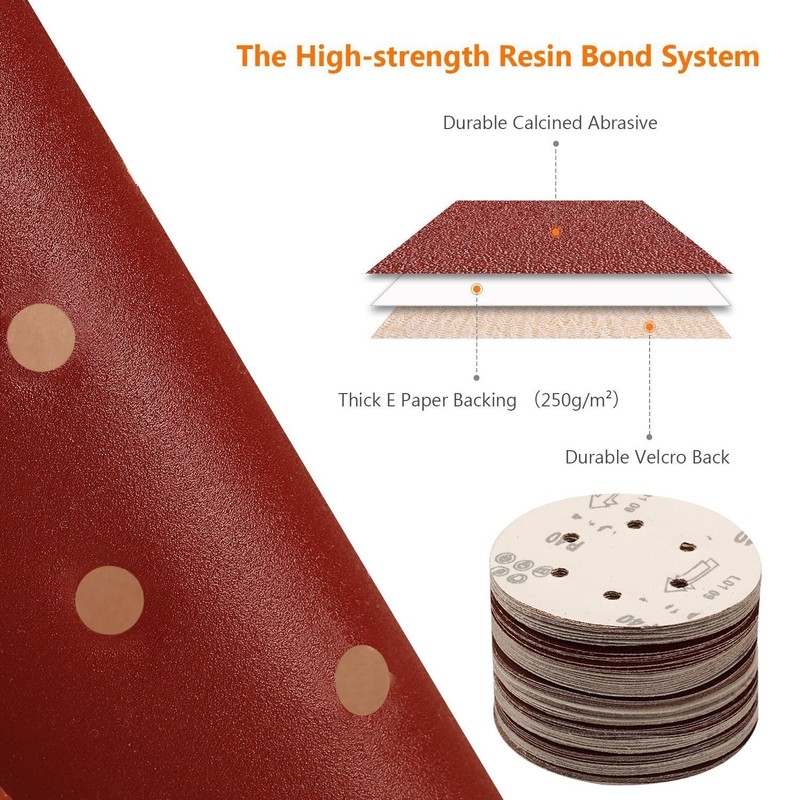 SPTA 100pcs 150mm Sanding Discs Pads, Hook and Loop 40#