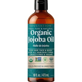 SOULSATION Aceite De Jojoba Orgánico Para Piel Cabello Y Rostro(16 Oz)100% Puro Natural Prensado En Frío