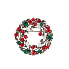 Vintage Rhinestone Crystal Christmas Brooch Pin for Women Girls Christmas Tree Reindeer Snowflake Bell Wreath Brooch-Wreath