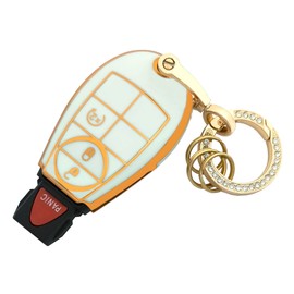 chyoekey TPU Key Fob Cover with Keychain fits for Dodge Ram 1500 2500 3500 Truck 2008-2015 Car Key Fob Case Shell Protector for Chrysler 300 Town Country Jeep (For Dodge B White)