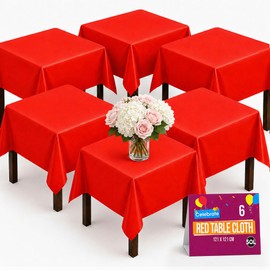SOL 6pk Red Table Cloth - Disposable Waterproof Plastic Party Table Cover