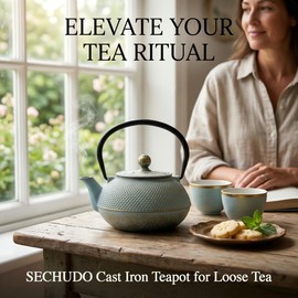SECHUDO 30.4oz Small Cast Iron Teapot, Tea Kettle for Stovetop Safe, Tea Pot with Stainless Steel Infuser for Loose Tea, Japanese Tetsubin Coated with Enameled Interior(900ml)