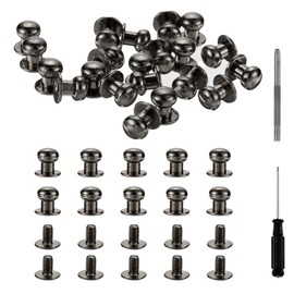 HARFINGTON 30 Sets Round Head Button Studs Screw 8mm Alloy Leather Rivets with Hollow Punch Screwdriver for Repair and Decorate Fabric Clothing Shoes Bags DIY, Black