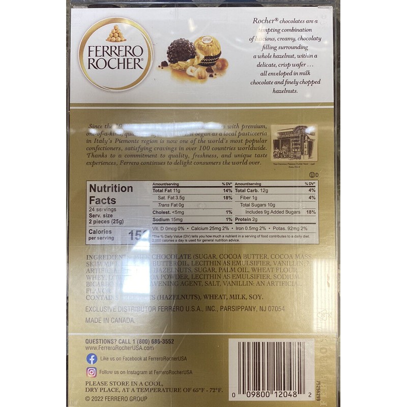 Ferrero Rocher Fine Hazelnut Chocolates 21.2 oz 48 Pieces -