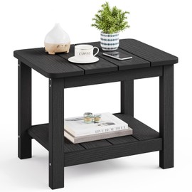 LAHAAP 18" Outdoor Side Table, 2-Tier Patio Side Table, Weather Resistant, Easy Assembled, HIPS Adirondack Side Table for Backyard, Pool, Indoor