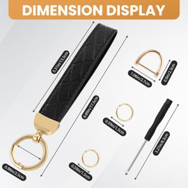 SMLBJUTE Wristlet Keychain, Leather Keychain, Universal Car Key Holder with 360-Degree Swivel, 2 Key Rings, Anti-Lost D-Ring (Gold 7inch)