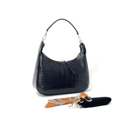 modaprincipe Crocodile Embossed 2-Way Shoulder Bag, navy